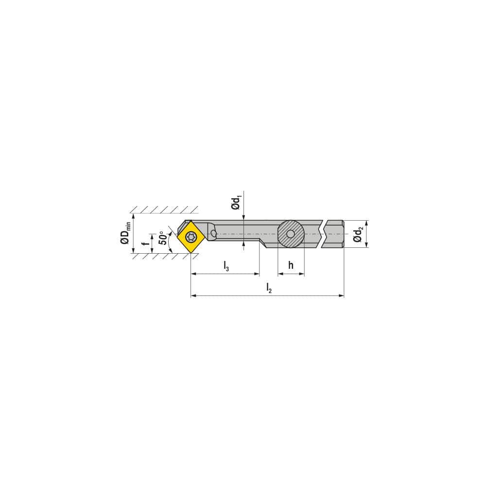 Indexable Boring Bar: E-A1012K SCMCR 06, 13.00 mm Min Bore, 12.00 mm Shank Dia, 50.00° N/A Solid Carbide 129.1500″ OAL, Screw Clamping,