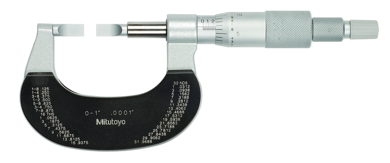 0 - 1'' Measuring Range - .0001 Graduation - Ratchet Thimble - High Speed Steel Face - Blade Micrometer - Americas Industrial Supply