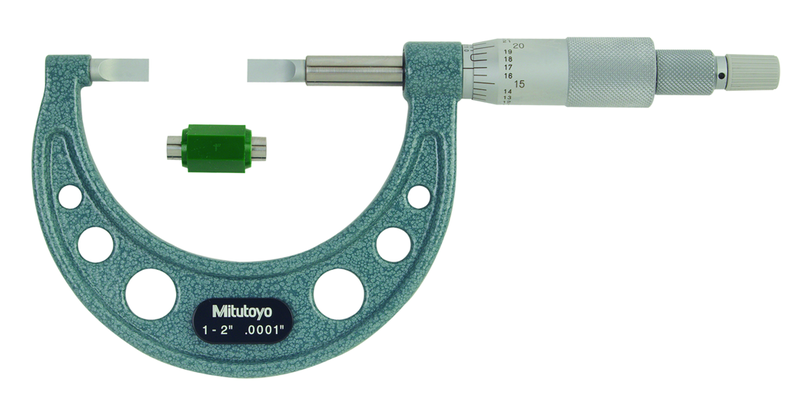 1 - 2'' Measuring Range - .0001 Graduation - Ratchet Thimble - High Speed Steel Face - Blade Micrometer - Americas Industrial Supply