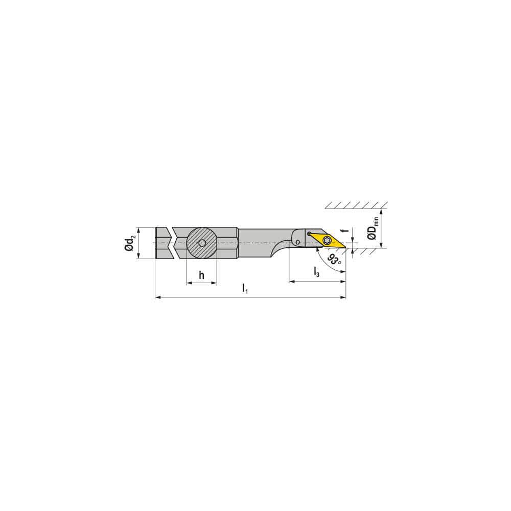 Indexable Boring Bar: A20M SVJCL 11, 25.00 mm Min Bore, 20.00 mm Shank Dia, 93.00° N/A Steel 150.0000″ OAL, Screw Clamping,