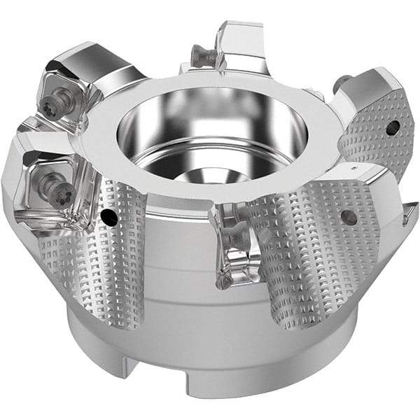 Seco - 3" Cut Diam, 1" Arbor Hole, 0.315" Max Depth of Cut, 71° Indexable Chamfer & Angle Face Mill - 6 Inserts, SN.. Insert, Right Hand Cut, 6 Flutes, Through Coolant, Series R220.56 - Americas Industrial Supply