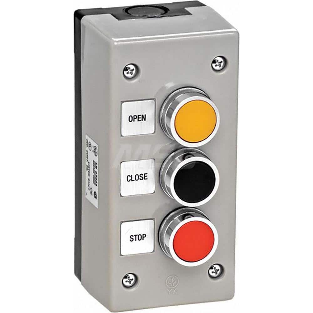 Garage Door Hardware; Type: Control Station, Surface Mount, Nema 4X Exterior; For Use With: Commercial Doors; Commercial Gate Openers; Material: Plastic; Overall Length: 2.50; Overall Width: 3; Overall Height: 5.75; Number of Buttons: 3; Includes: Three