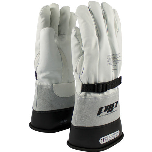 148-5000/12 Leather Gloves - Leather Protector - Grain Goatskin - Class 1-2 - 12 In. - Gauntlet Cuff - Exact Industrial Supply