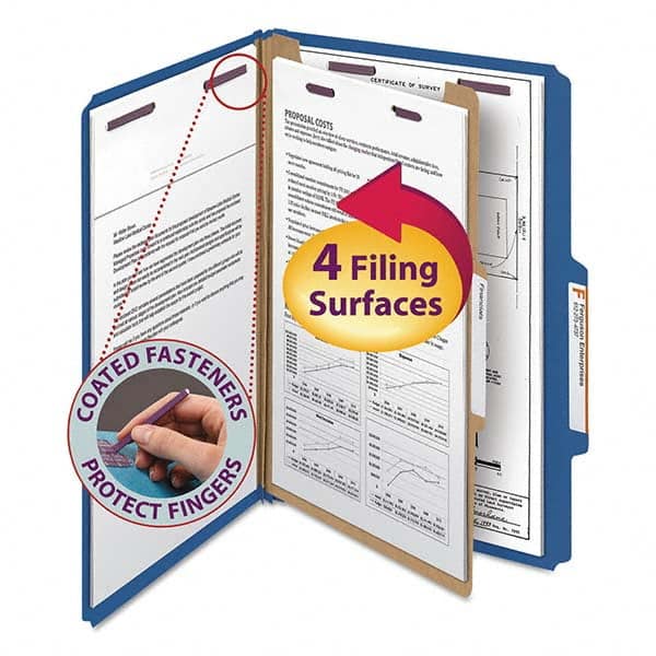 SMEAD - File Folders, Expansion Folders & Hanging Files Folder/File Type: Classification Folders with Tob Tab Fastener Color: Blue - Americas Industrial Supply