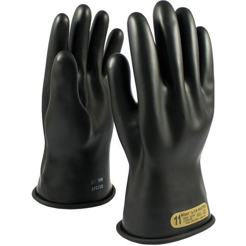 150-00-11/10 - Novax - Natural Rubber Insulating Glove - Class 00 - 11″ - Black - Straight Cuff - Exact Industrial Supply