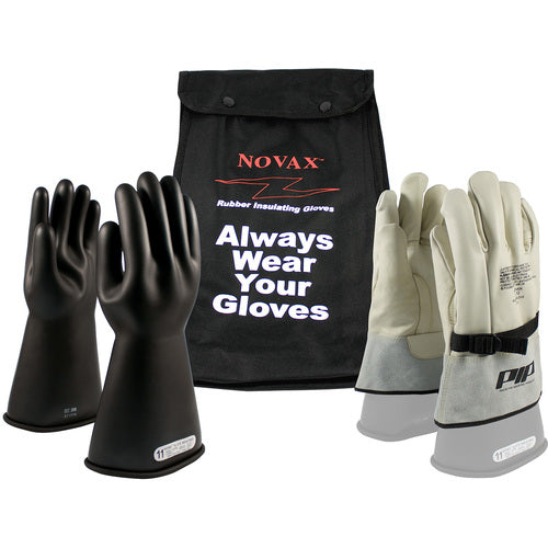 150-SK-1/8-KIT - Novax Insulating Glove Kit - Class 1 - 14″ - Black - Straight Cuff - Exact Industrial Supply