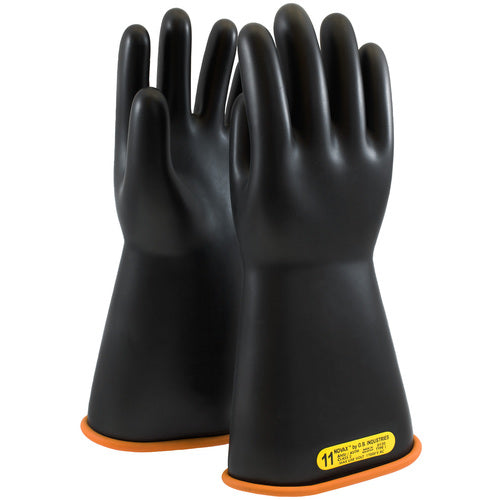 155-2-14/8 - Novax - Natural Rubber Insulating Glove - Class 2 - 14″ - Black/Orange - Straight Cuff - Exact Industrial Supply