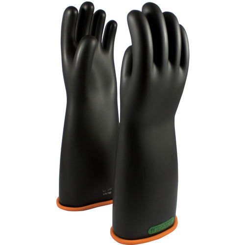 155-3-18/12 - Novax - Natural Rubber Insulating Glove - Class 3 - 18″ - Black/Orange - Straight Cuff - Exact Industrial Supply