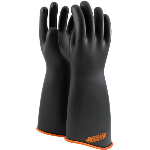 158-4-18/11 - Novax - Natural Rubber Insulating Glove - Class 4 - 18″ - Black/Orange - Contour Cuff - Exact Industrial Supply