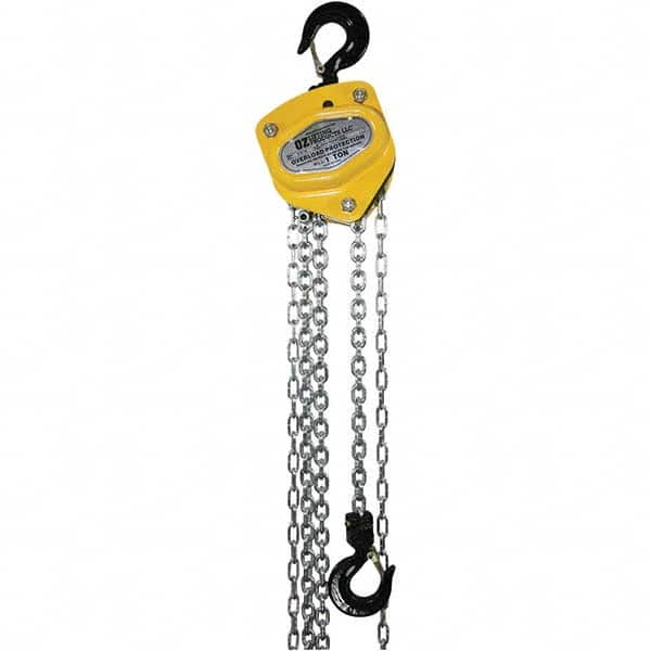 OZ Lifting Products - 2,000 Lb Capacity, 10' Lift Height, Manual Chain Hoist with Overload Protection - Americas Industrial Supply