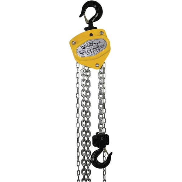 OZ Lifting Products - 3,000 Lb Capacity, 10' Lift Height, Manual Chain Hoist with Overload Protection - Americas Industrial Supply