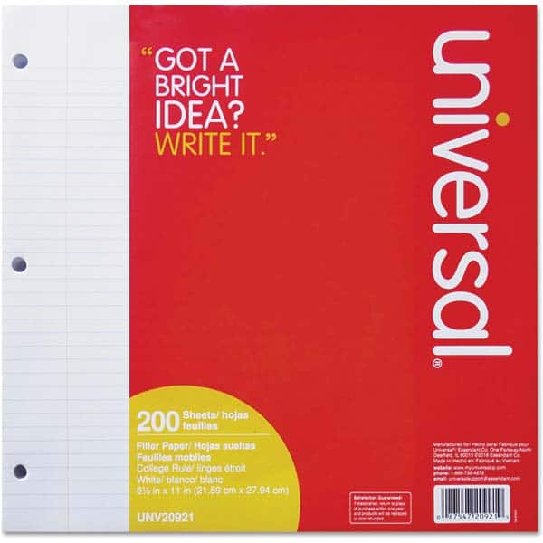UNIVERSAL - Note Pads, Writing Pads & Notebooks Writing Pads & Notebook Type: Filler Paper Size: 8-1/2 x 11 - Americas Industrial Supply