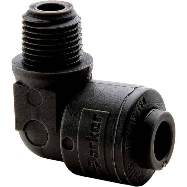 Parker - Plastic Push-To-Connect Tube Fittings Type: Male Elbow Tube Outside Diameter (Inch): 1/4 - Americas Industrial Supply