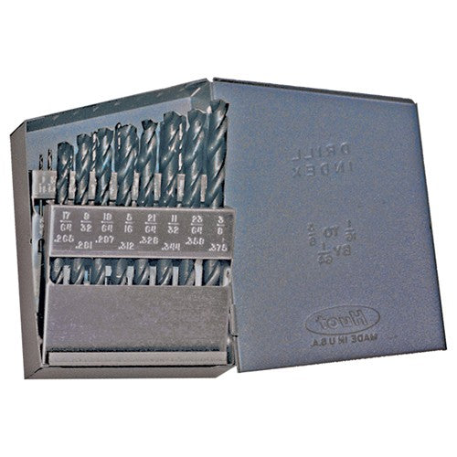 1/16-3/8 RHS / RHC HSS 118 Degree Radial Point General Purpose Jobber Lengh Drill Set - Steam Oxide - Exact Industrial Supply