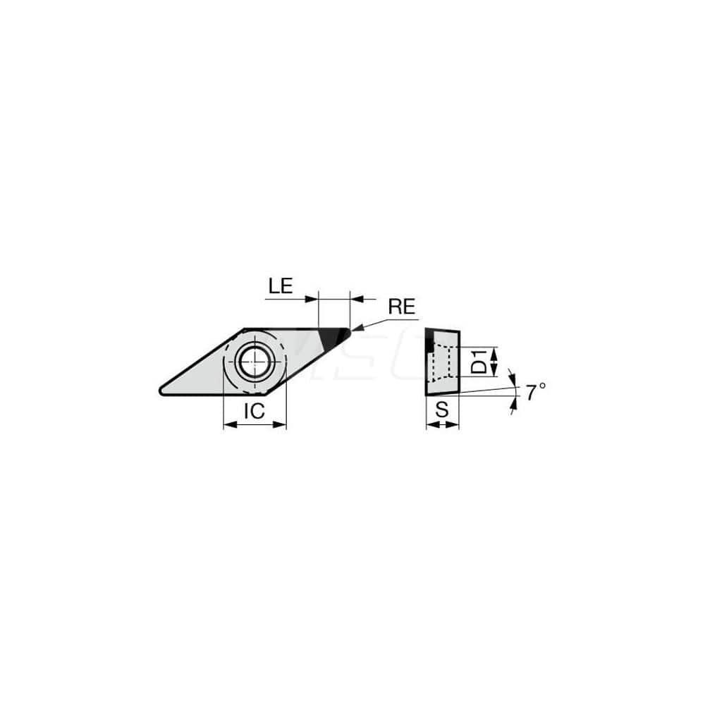 Turning Insert: VCGW330.5DIA DX140, Polycrystalline Diamond Uncoated Finish, Neutral, 3/8″ Inscribed Circle, 0.0080″ Corner Radius, 35.0 ° N/A Diamond, Series VCGW
