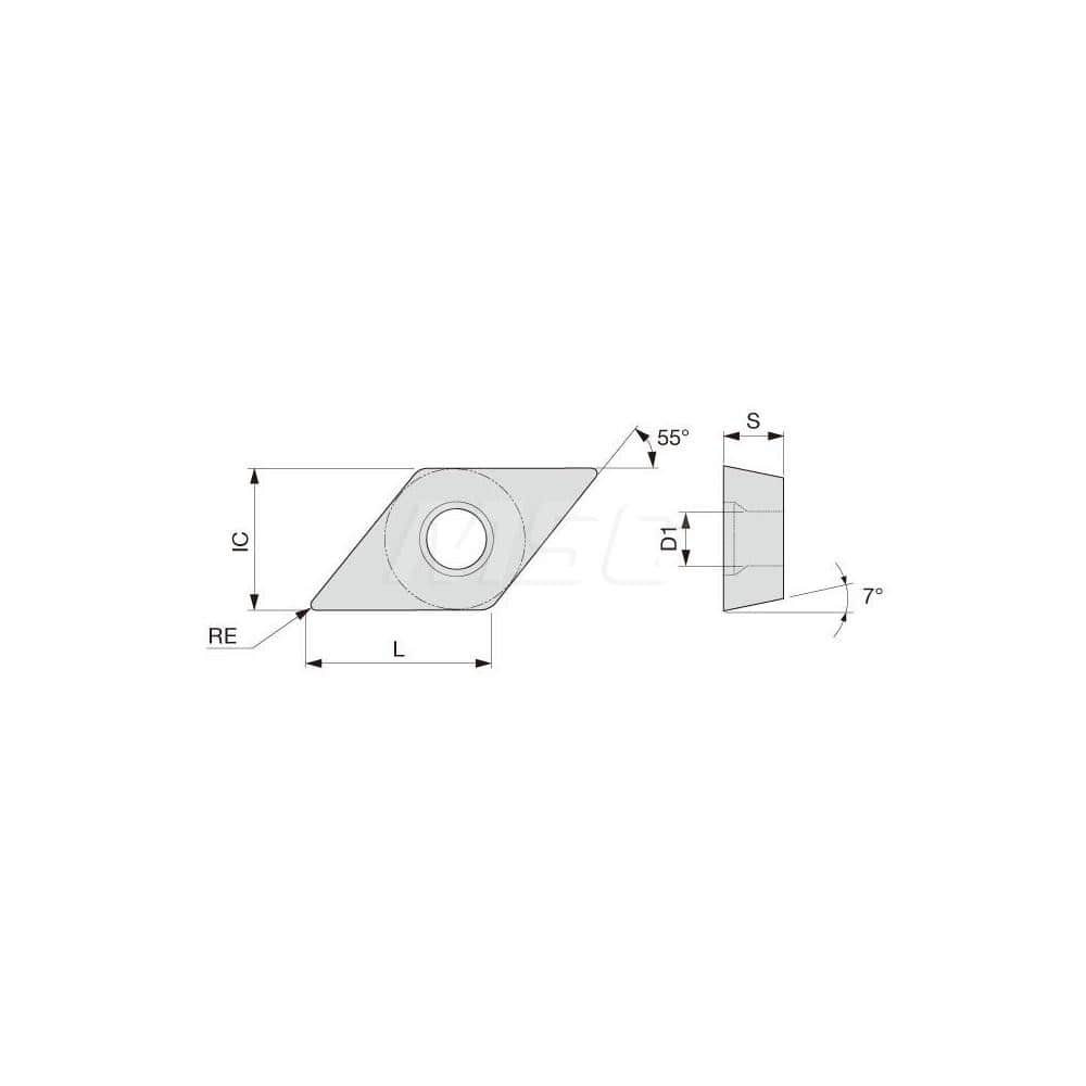 Turning Insert: DCMW21.52 T5115, Solid Carbide TiCN, Al2O3 & TiN Finish, Neutral, 1/4″ Inscribed Circle, 0.0310″ Corner Radius, 55.0 ° N/A Diamond, Series DCMW