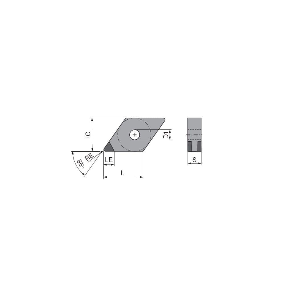 Turning Insert: DNGA441TN011EK3, Polycrystalline Cubic Boron Nitride TiCN Finish, Neutral, 1/2″ Inscribed Circle, 0.0157″ Corner Radius, 55.0 ° N/A Diamond, Series DNGA