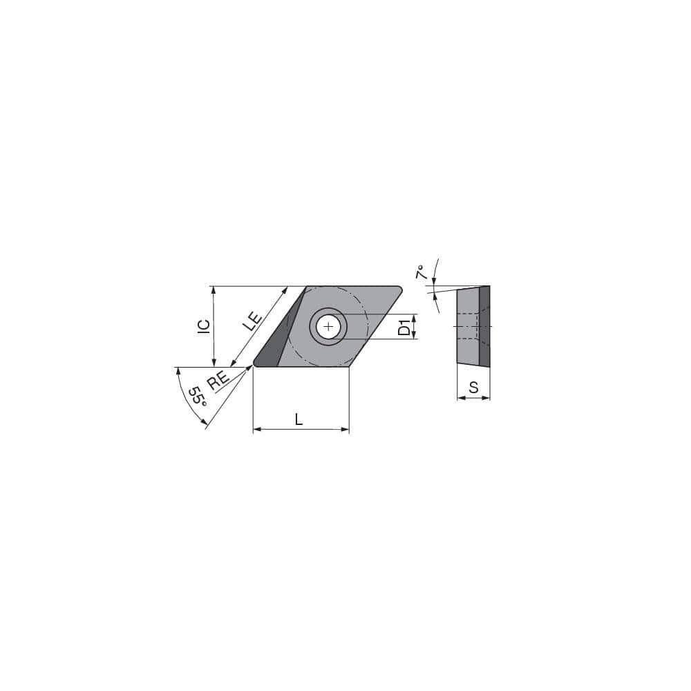 Turning Insert: DCGT21.51FL_A6 CTDPD20, Polycrystalline Diamond Uncoated Finish, Left Hand, 1/4″ Inscribed Circle, 0.0157″ Corner Radius, 55.0 ° N/A Diamond, Series DCGT
