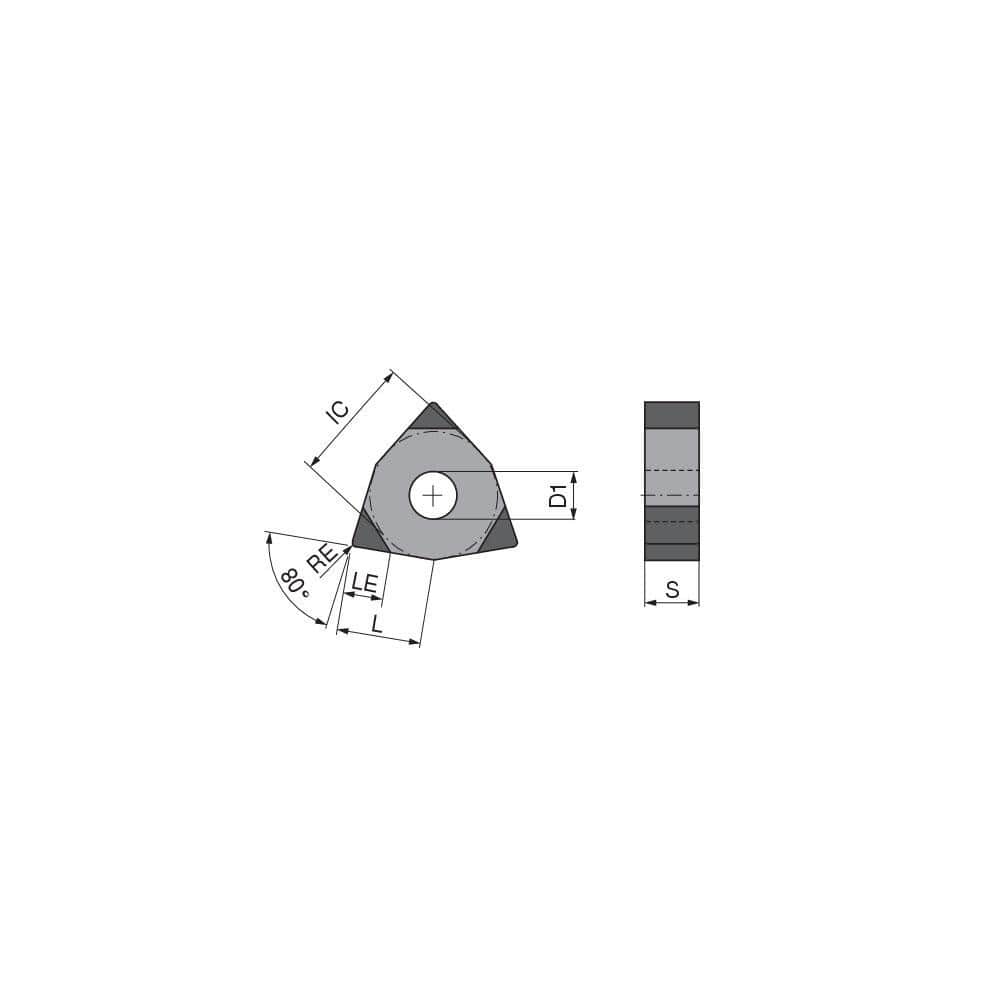 Turning Insert: WNGA431TN020FV5, Polycrystalline Cubic Boron Nitride Uncoated Finish, Neutral, 1/2″ Inscribed Circle, 0.0157″ Corner Radius, 80.0 ° N/A Trigon, Series WNGA