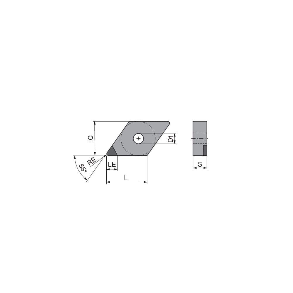 Turning Insert: DNGA442FN_A6 CTDPD20, Polycrystalline Diamond Uncoated Finish, Neutral, 1/2″ Inscribed Circle, 0.0315″ Corner Radius, 55.0 ° N/A Diamond, Series DNGA