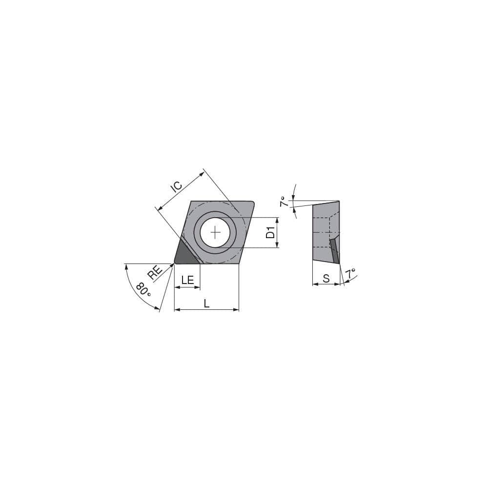 Turning Insert: CCGT3255FNA4QCB2, Polycrystalline Diamond Uncoated Finish, Neutral, 0.0079″ Corner Radius, 80.0 ° N/A Diamond, Series CCGT