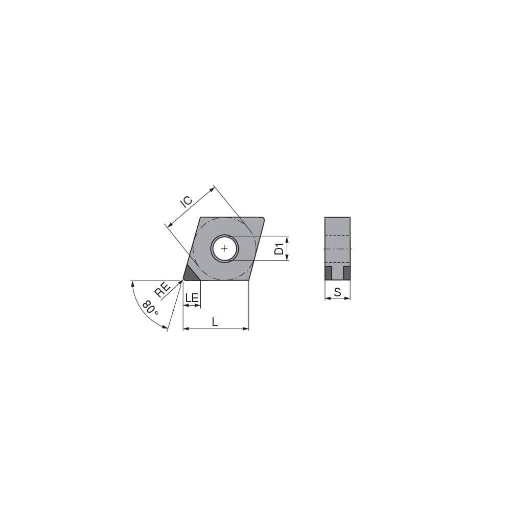 Turning Insert: CNGA432SN011DK3, Polycrystalline Cubic Boron Nitride TiCN Finish, Neutral, 1/2″ Inscribed Circle, 0.0315″ Corner Radius, 80.0 ° N/A Diamond, Series CNGA