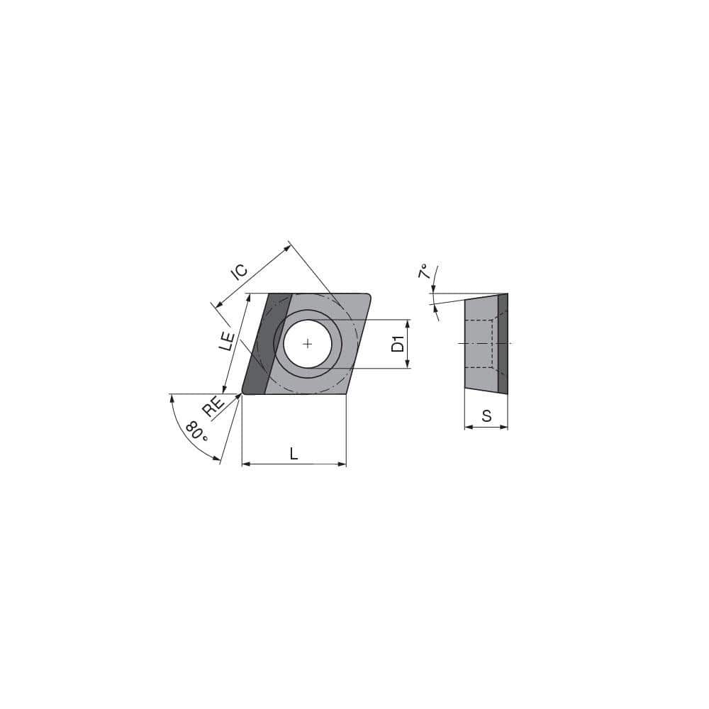Turning Insert: CCGT433FLL_A13 CTDPS30, Polycrystalline Diamond Uncoated Finish, Left Hand, 1/2″ Inscribed Circle, 0.0472″ Corner Radius, 80.0 ° N/A Diamond, Series CCGT