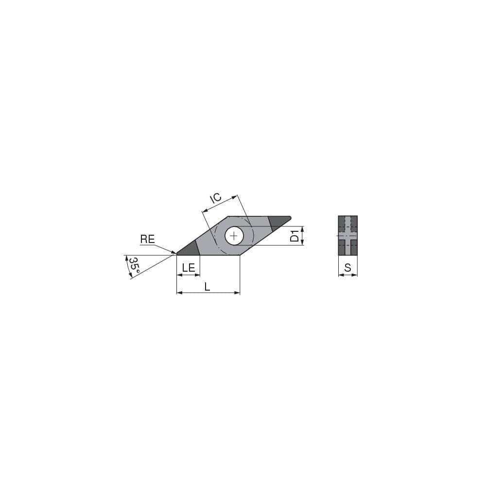 Turning Insert: VNGA332SN011EL2, Polycrystalline Cubic Boron Nitride TiN Finish, Neutral, 0.0315″ Corner Radius, 35.0 ° N/A Diamond, Series VNGA