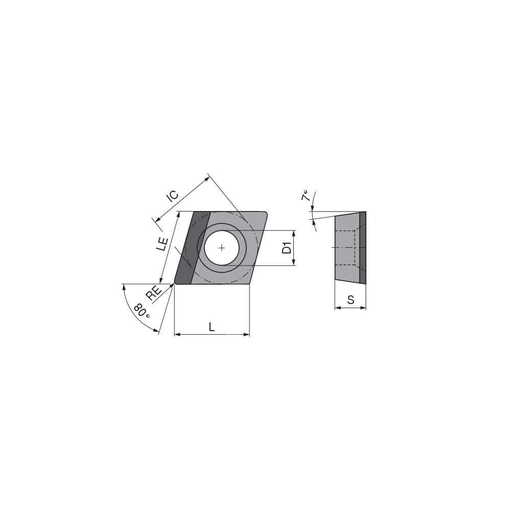 Turning Insert: CCGW3252TLL012DA10, Polycrystalline Cubic Boron Nitride Uncoated Finish, Left Hand, 0.0315″ Corner Radius, 80.0 ° N/A Diamond, Series CCGW