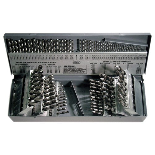 1/16-1/2, A-Z, #1-#60 RHS / RHC HSS 118 Degree Radial Point General Purpose Jobber Length Drill Set - Bright - Exact Industrial Supply