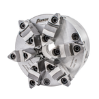 6-Jaw SET-TRU Forged Steel Body Scroll Chuck with Two-Piece Hard Reversible Jaws, Flat Back, 5" - Americas Industrial Supply