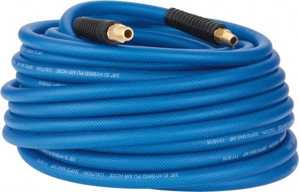 PRO-SOURCE - 3/8" ID x 0.6102" OD 100' Long Multipurpose Air Hose - MNPT(Swivel) x MNPT(Swivel) Ends, 300 Working psi, -40 to 176°F, 1/4" Fitting, Transparent Blue - Americas Industrial Supply