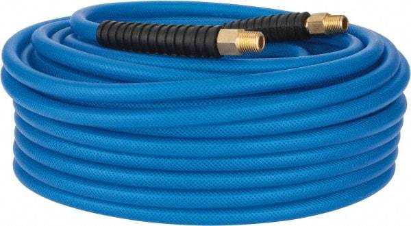 PRO-SOURCE - 1/4" ID x 0.4331" OD 100' Long Multipurpose Air Hose - MNPT(Swivel) x MNPT(Swivel) Ends, 300 Working psi, -40 to 176°F, 1/4" Fitting, Transparent Blue - Americas Industrial Supply