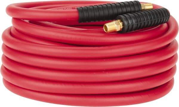PRO-SOURCE - 3/8" ID x 0.6496" OD 50' Long Multipurpose Air Hose - MNPT x MNPT Ends, 300 Working psi, -40 to 180°F, 1/4" Fitting, Red - Americas Industrial Supply