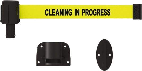 Banner Stakes - 15' Long x 2-1/2" Wide Nylon/Polyester Wall-Mounted Indoor Barrier - Black on Yellow - Americas Industrial Supply