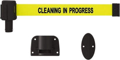 Banner Stakes - 15' Long x 2-1/2" Wide Nylon/Polyester Wall-Mounted Indoor Barrier - Black on Yellow - Americas Industrial Supply