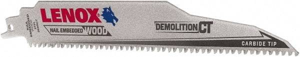 Lenox - 9" Long x 1" Thick, Carbide Reciprocating Saw Blade - Tapered Profile, 6 TPI, Toothed Edge, Tang Shank - Americas Industrial Supply