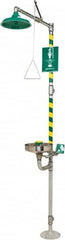 Haws - 1-1/4" Inlet, 20 GPM shower Flow, Drench shower, Eye & Face Wash Station - Bowl, Triangular Pull Rod & Push Flag Activated, Galvanized Steel Pipe, Plastic Shower Head, 3.7 GPM Bowl Flow, Inline Strainer, Top or Mid Supply - Americas Industrial Supply