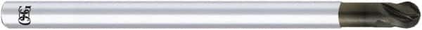 OSG - 1mm Diam, 1mm LOC, 4 Flute Solid Carbide Ball End Mill - Diamond Finish, Single End, 60mm OAL, 3mm Shank Diam, Spiral Flute - Americas Industrial Supply