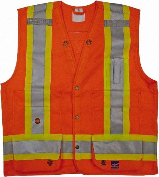 Viking - Size M High Visibility Orange Solid Surveyor's Vest - 40" Chest, CSA Z96-09 Class 2, Level 2, ANSI 107-2010 Class 2, Level 2, Snaps Closure, 8 Pockets, Polyester - Americas Industrial Supply