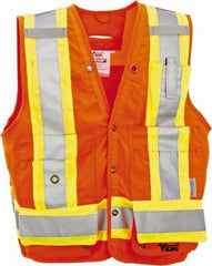 Viking - Size XL High Visibility Orange Solid Surveyor's Vest - 47" Chest, Snaps Closure, 13 Pockets, Polyester - Americas Industrial Supply