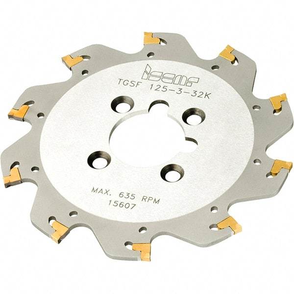 Iscar - Arbor Hole Connection, 3mm Cutting Width, 52mm Depth of Cut, 160mm Cutter Diam, 32mm Hole Diam, 12 Tooth Indexable Slotting Cutter - TGSF Toolholder, TAG Insert, Right Hand Cutting Direction - Americas Industrial Supply