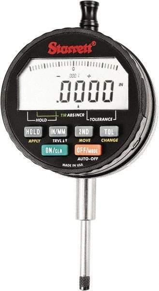 Starrett - 1" Max Measurement, 0.00005" Graduation, Electronic Drop Indicator - Accurate to 0.0001", Inch & Metric System, LCD Display - Americas Industrial Supply