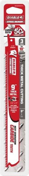 Freud - 9" Long x 1" Thick, Carbide Reciprocating Saw Blade - Straight Profile, 8 TPI, Toothed Edge, Tang Shank - Americas Industrial Supply