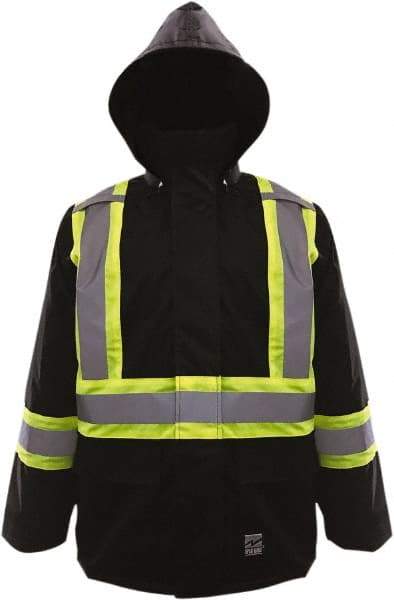 Viking - Size 2XL High Visibility & Water Resistant Jacket - Black, Polyester & Polyurethane, Zipper, Hook & Loop Closure, 51" Chest - Americas Industrial Supply