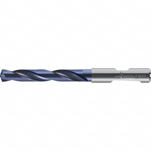 Walter-Titex - 1/2" 140° Solid Carbide Jobber Drill - TiAlN Finish, Right Hand Cut, Spiral Flute, Round with Flats Shank, 124mm OAL - Americas Industrial Supply