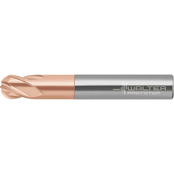 Walter-Prototyp - 6mm Diam, 4.8mm LOC, 4 Flute Solid Carbide Ball End Mill - AlTiN Finish, Single End, 63mm OAL, 8mm Shank Diam, Spiral Flute - Americas Industrial Supply