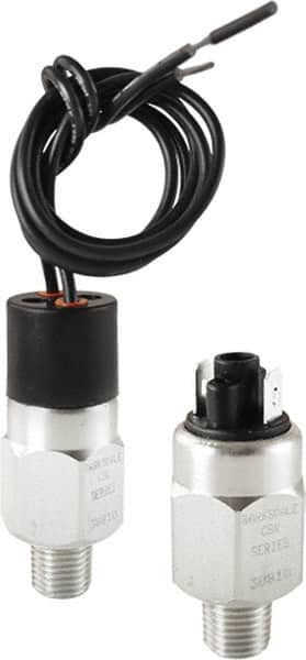 Barksdale - 20 to 120 psi Adjustable Range, 9,000 Max psi, Compact Pressure Switch - 1/4 NPT Male, 18in Free Leads, SPST/ NO Contact, Brass Wetted Parts, 4% Repeatability - Americas Industrial Supply