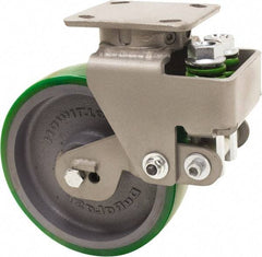 Hamilton - 8" Diam x 2" Wide, Polyurethane Mold on to Cast Iron Center Swivel Caster - 1,645 Lb Capacity, Top Plate Mount, 4" x 5" Plate, Sealed Precision Ball Bearing Bearing - Americas Industrial Supply