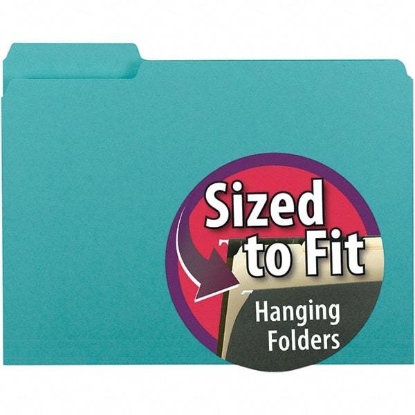 SMEAD - 11-5/8 x 9-3/16", Letter Size, Aqua, File Folders with Top Tab - 11 Point Stock, Assorted Tab Cut Location - Americas Industrial Supply